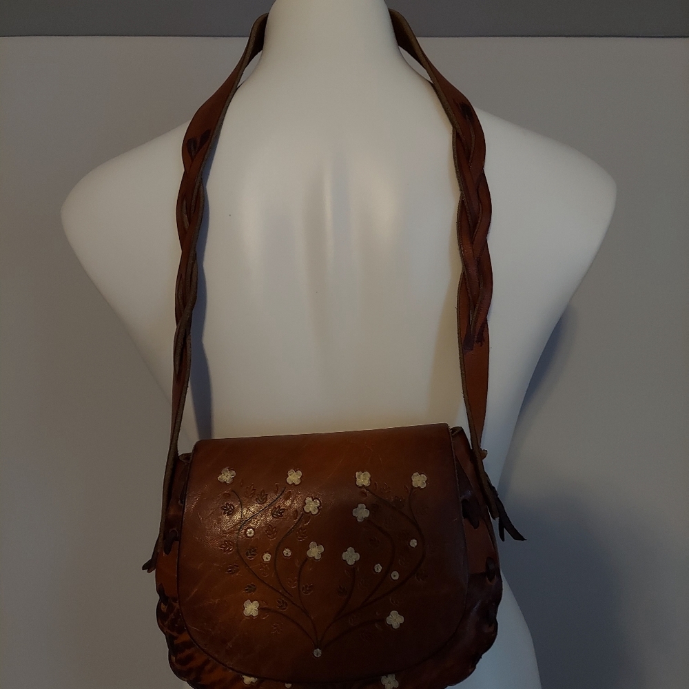 Vintage 1970s Stamped Leather Purse